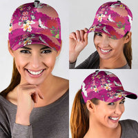 Hawaiian and Japanese Culture Together Classic Cap Pink Ohia Lehua Plumeria and Sakura Blooming LT03 - Polynesian Pride