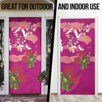 Hawaiian and Japanese Culture Together Door Cover Pink Ohia Lehua Plumeria and Sakura Blooming LT03 - Polynesian Pride