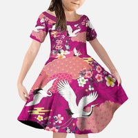 Hawaiian and Japanese Culture Together Family Matching Off The Shoulder Long Sleeve Dress and Hawaiian Shirt Pink Ohia Lehua Plumeria and Sakura Blooming LT03 Daughter's Dress Pink - Polynesian Pride