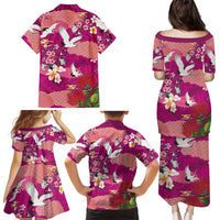 Hawaiian and Japanese Culture Together Family Matching Puletasi and Hawaiian Shirt Pink Ohia Lehua Plumeria and Sakura Blooming LT03 - Polynesian Pride
