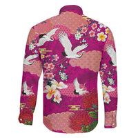 Hawaiian and Japanese Culture Together Family Matching Short Sleeve Bodycon Dress and Hawaiian Shirt Pink Ohia Lehua Plumeria and Sakura Blooming LT03 - Polynesian Pride