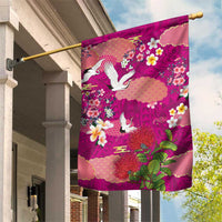 Hawaiian and Japanese Culture Together Garden Flag Pink Ohia Lehua Plumeria and Sakura Blooming LT03 House Flag Pink - Polynesian Pride