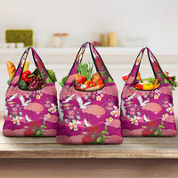 Hawaiian and Japanese Culture Together Grocery Bag Pink Ohia Lehua Plumeria and Sakura Blooming LT03 3-pack One Size Pink - Polynesian Pride