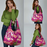 Hawaiian and Japanese Culture Together Grocery Bag Pink Ohia Lehua Plumeria and Sakura Blooming LT03 - Polynesian Pride