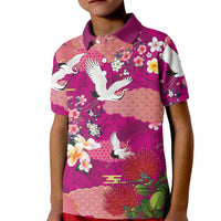 Hawaiian and Japanese Culture Together Kid Polo Shirt Pink Ohia Lehua Plumeria and Sakura Blooming LT03 Kid Pink - Polynesian Pride