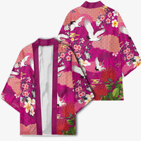 Hawaiian and Japanese Culture Together Kimono Pink Ohia Lehua Plumeria and Sakura Blooming LT03 - Polynesian Pride
