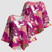 Hawaiian and Japanese Culture Together Kimono Sleeve Blouse Pink Ohia Lehua Plumeria and Sakura Blooming LT03 - Polynesian Pride