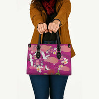 Hawaiian and Japanese Culture Together Leather Bag Pink Ohia Lehua Plumeria and Sakura Blooming LT03 - Polynesian Pride