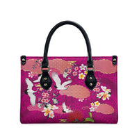 Hawaiian and Japanese Culture Together Leather Bag Pink Ohia Lehua Plumeria and Sakura Blooming LT03 - Polynesian Pride