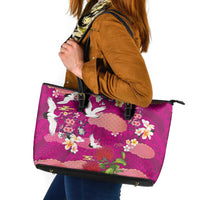 Hawaiian and Japanese Culture Together Leather Tote Bag Pink Ohia Lehua Plumeria and Sakura Blooming LT03 Pink - Polynesian Pride
