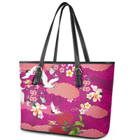 Hawaiian and Japanese Culture Together Leather Tote Bag Pink Ohia Lehua Plumeria and Sakura Blooming LT03 - Polynesian Pride