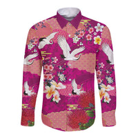Hawaiian and Japanese Culture Together Long Sleeve Button Shirt Pink Ohia Lehua Plumeria and Sakura Blooming LT03 Unisex Pink - Polynesian Pride