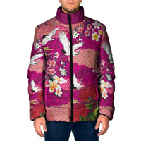 Hawaiian and Japanese Culture Together Padded Jacket Pink Ohia Lehua Plumeria and Sakura Blooming LT03 Men Pink - Polynesian Pride