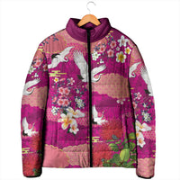 Hawaiian and Japanese Culture Together Padded Jacket Pink Ohia Lehua Plumeria and Sakura Blooming LT03 - Polynesian Pride