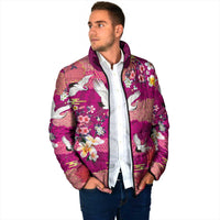 Hawaiian and Japanese Culture Together Padded Jacket Pink Ohia Lehua Plumeria and Sakura Blooming LT03 - Polynesian Pride