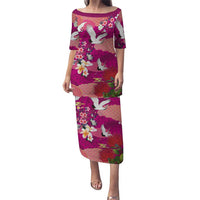 Hawaiian and Japanese Culture Together Puletasi Pink Ohia Lehua Plumeria and Sakura Blooming LT03 Long Dress Pink - Polynesian Pride