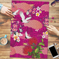 Hawaiian and Japanese Culture Together Puzzle Pink Ohia Lehua Plumeria and Sakura Blooming LT03 Pink - Polynesian Pride