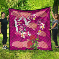 Hawaiian and Japanese Culture Together Quilt Pink Ohia Lehua Plumeria and Sakura Blooming LT03 - Polynesian Pride
