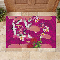 Hawaiian and Japanese Culture Together Rubber Doormat Pink Ohia Lehua Plumeria and Sakura Blooming LT03 Pink - Polynesian Pride