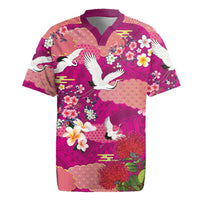 Hawaiian and Japanese Culture Together Rugby Jersey Pink Ohia Lehua Plumeria and Sakura Blooming LT03 Pink - Polynesian Pride