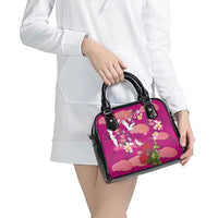 Hawaiian and Japanese Culture Together Shoulder Handbag Pink Ohia Lehua Plumeria and Sakura Blooming LT03 - Polynesian Pride