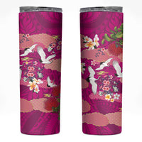 Hawaiian and Japanese Culture Together Skinny Tumbler Pink Ohia Lehua Plumeria and Sakura Blooming LT03 Pink - Polynesian Pride