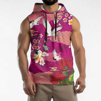 Hawaiian and Japanese Culture Together Sleeveless Hoodie Pink Ohia Lehua Plumeria and Sakura Blooming LT03 - Polynesian Pride