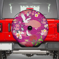 Hawaiian and Japanese Culture Together Spare Tire Cover Pink Ohia Lehua Plumeria and Sakura Blooming LT03 - Polynesian Pride