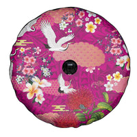 Hawaiian and Japanese Culture Together Spare Tire Cover Pink Ohia Lehua Plumeria and Sakura Blooming LT03 - Polynesian Pride