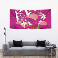 Hawaiian and Japanese Culture Together Tapestry Pink Ohia Lehua Plumeria and Sakura Blooming LT03 - Polynesian Pride
