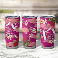 Hawaiian and Japanese Culture Together Tumbler Cup Pink Ohia Lehua Plumeria and Sakura Blooming LT03 - Polynesian Pride