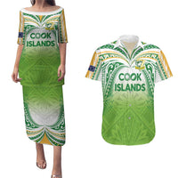 Custom Cook Islands Rugby League Couples Matching Puletasi and Hawaiian Shirt Tatau Tribal Motifs-Light Green Color LT03 Green - Polynesian Pride
