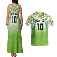 Custom Cook Islands Rugby League Couples Matching Tank Maxi Dress and Hawaiian Shirt Tatau Tribal Motifs-Light Green Color LT03 - Polynesian Pride