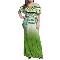 Custom Cook Islands Rugby League Family Matching Off Shoulder Maxi Dress and Hawaiian Shirt Tatau Tribal Motifs-Light Green Color LT03 Mom's Dress Green - Polynesian Pride