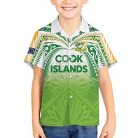 Custom Cook Islands Rugby League Family Matching Off Shoulder Maxi Dress and Hawaiian Shirt Tatau Tribal Motifs-Light Green Color LT03 Son's Shirt Green - Polynesian Pride
