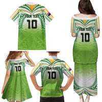 Custom Cook Islands Rugby League Family Matching Puletasi and Hawaiian Shirt Tatau Tribal Motifs-Light Green Color LT03 - Polynesian Pride