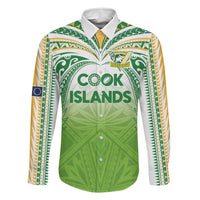 Custom Cook Islands Rugby League Family Matching Tank Maxi Dress and Hawaiian Shirt Tatau Tribal Motifs-Light Green Color LT03 Dad's Shirt - Long Sleeve Green - Polynesian Pride