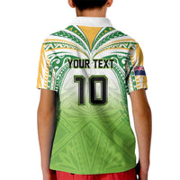 Custom Cook Islands Rugby League Kid Polo Shirt Tatau Tribal Motifs-Light Green Color LT03 - Polynesian Pride