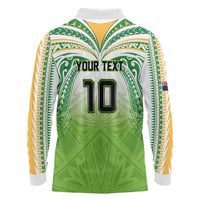 Custom Cook Islands Rugby League Long Sleeve Polo Shirt Tatau Tribal Motifs-Light Green Color LT03 - Polynesian Pride
