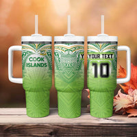 Custom Cook Islands Rugby League Tumbler With Handle Tatau Tribal Motifs-Light Green Color - Polynesian Pride