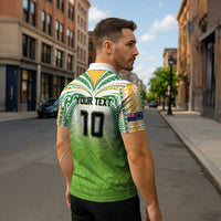 Custom Cook Islands Rugby League Zipper Polo Shirt Tatau Tribal Motifs-Light Green Color LT03 - Polynesian Pride