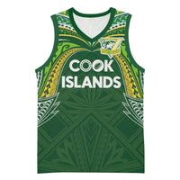 Custom Cook Islands Rugby League Basketball Jersey - Tatau Tribal Motifs Dark Green LT03 Unisex Green - Polynesian Pride