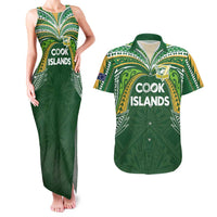 Custom Cook Islands Rugby League Couples Matching Tank Maxi Dress and Hawaiian Shirt Tatau Tribal Motifs-Dark Green Color LT03 Green - Polynesian Pride