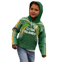 Custom Cook Islands Rugby League Kid Hoodie Tatau Tribal Motifs-Dark Green Color LT03 - Polynesian Pride