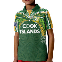 Custom Cook Islands Rugby League Kid Polo Shirt Tatau Tribal Motifs-Dark Green Color LT03 Kid Green - Polynesian Pride