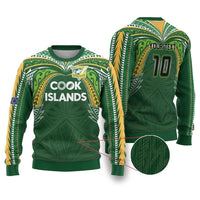 Custom Cook Islands Rugby League Ugly Christmas Sweater Tatau Tribal Motifs-Dark Green Color LT03 Green - Polynesian Pride