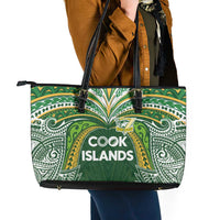 Cook Islands Rugby League Leather Tote Bag Tatau Tribal Motifs-Dark Green Color LT03 - Polynesian Pride