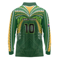 Custom Cook Islands Rugby League Long Sleeve Polo Shirt Tatau Tribal Motifs-Dark Green Color LT03 - Polynesian Pride