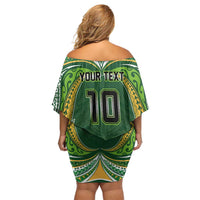 Custom Cook Islands Rugby League Off Shoulder Short Dress Tatau Tribal Motifs-Dark Green Color LT03 - Polynesian Pride