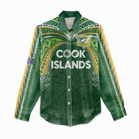 Custom Cook Islands Rugby League Women Casual Shirt Tatau Tribal Motifs-Dark Green Color LT03 - Polynesian Pride